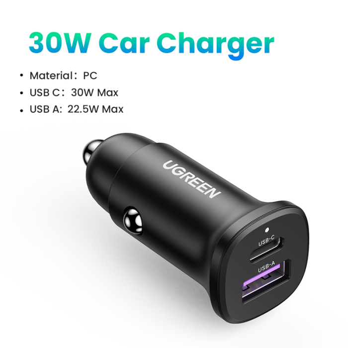 UGREEN EC305 USB-C PD+USB-A QC 30W Fast Car Charger